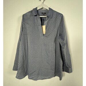 NYDJ Womens Indigo Swiss Dot Popover Tunic Shirt XL Long Sleeve Collar New $89